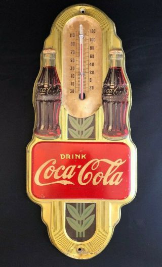 Vintage Coca Cola Thermometer 1941 Double Bottle Sign Coke (mo2)
