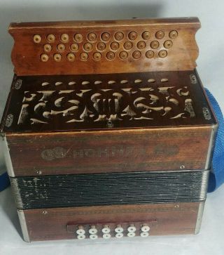 Vintage 1929 Hohner 3 Row Accordion Button Box Accordian No.  377 With Hard Case
