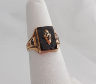 Vintage 1947 Josten Class Ring - Solid 10k Gold & Onyx - Size 5.  5