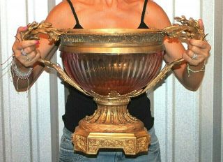 Antique Monumental Louis Xvi French Ormolu Gilt Centerpiece W/ Cut Amethyst Bowl