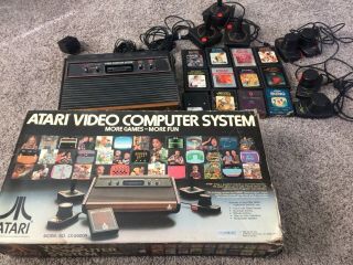 Vintage 1980 Atari Video Computer System 2600 - Box,  Games,  Controllers