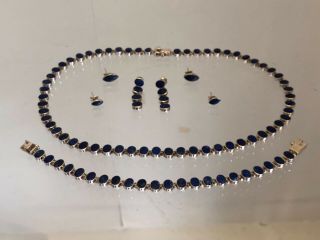 Exquisite Vintage 950 Silver Lapis Lazuli Necklace Bracelet Earrings Set Gift