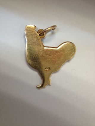Vintage Enamel 14K Yellow Gold Rooster Chicken Charm Pendant 2