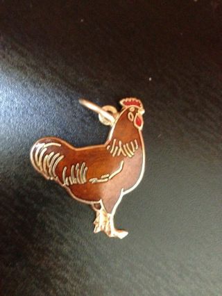 Vintage Enamel 14K Yellow Gold Rooster Chicken Charm Pendant 3