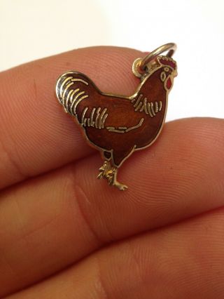 Vintage Enamel 14K Yellow Gold Rooster Chicken Charm Pendant 5