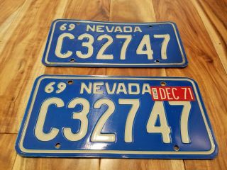 1969 Nevada Vintage License Plate Set Originals.  Matching Pair