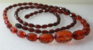Vintage Root Beer & Cherry Amber Bakelite Faceted Graduated Beads Necklace 31 "
