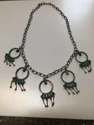 Vintage Zuni Sterling Silver Petitpoint Turquoise Necklace