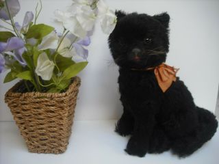Handsome Black Merrythought Mohair Sitting Cat 1930 