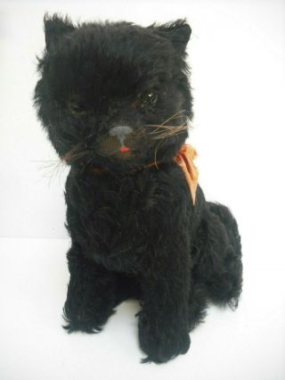 HANDSOME BLACK MERRYTHOUGHT MOHAIR SITTING CAT 1930 ' S 4