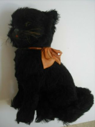 HANDSOME BLACK MERRYTHOUGHT MOHAIR SITTING CAT 1930 ' S 5