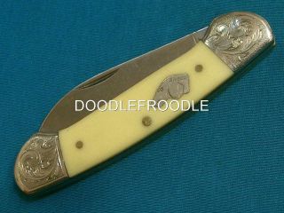 Nm Vintage Kabar Ka - Bar Usa Dogs Head Engraved Canoe Folding Knife Knives Pocket