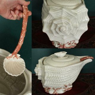 Vintage 1977 Fitz And Floyd Oceana Soup Tureen & Ladle Pink Coral Sea Shell