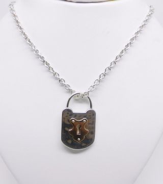 Tiffany & Co.  Sterling Silver 18k Rose Gold Vintage Hammered Lock Necklace
