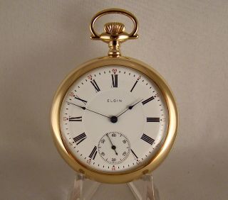 108 Years Old Elgin 17j 10k Gold Filled Open Face 16s Great Looking Pocket Watch