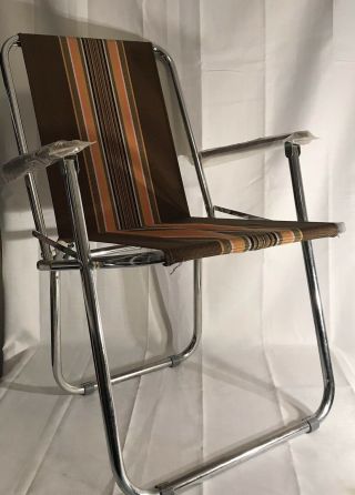 Vintage Beach Pool Lawn Chair Mid Century Aluminum Webbing With Wooden Arm Rests