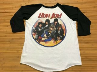 Mens Medium - Vtg 1987 Bon Jovi Slippery When Wet World Tour Raglan T - Shirt Usa