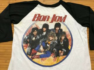 MENS MEDIUM - Vtg 1987 Bon Jovi Slippery When Wet World Tour Raglan T - Shirt USA 2