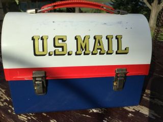 Vintage Us Mail Post Office 1960’s Mr Zip Lunchbox With Aladdin Thermos Bottle