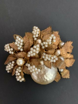 Vintage Costume Jewelry by Miriam Haskell Brooch Pin Flowers Seed pearls 2