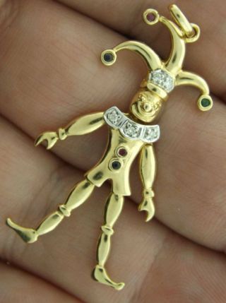 585 14k Yellow Gold Vintage Jointed Moving 1.  5 Inch Jester Charm Pendant