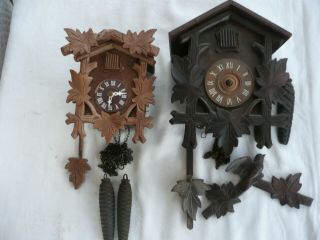 Two Small Vintage Cuckoo Clocks,  For Restoration,  Pendulums & Weights.
