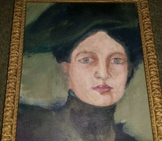 Vintage Expressionist Oil Painting Portrait Of A Woman On Canvas Framed