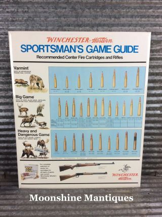 1970’s Winchester Western Rifle And Bullet Cartridge Sportsman Game Guide Sign