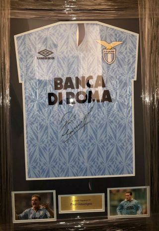 Signed Rare Framed Retro Umbro Lazio By Paul Gazza Gascoigne