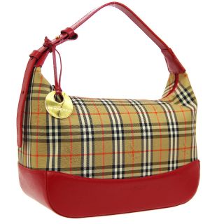 Authentic Burberry Nova Check Hand Bag Brown Red Canvas Leather Vintage Ak33445