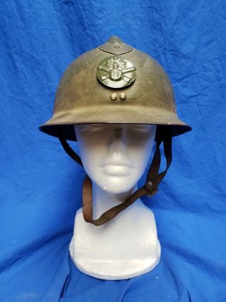 Vintage Wwii French Army M26 Adrian Artillery Helmet With Liner And Chinstrap