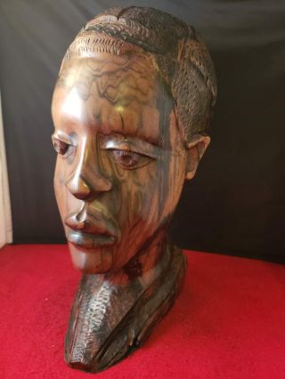 Vintage Carved African Ebony Iron Wood ? Statue Figurine 12 " H Approx 7lb 7oz