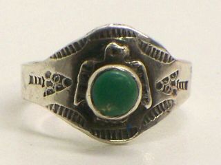 Vintage Native American Fred Harvey Sterling Silver Turquoise Ring Size 6