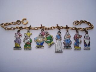 Scarce C1930s Vintage Disneys Snow White&the Seven Dwarfs Enamel Charm Bracelet