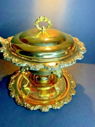 International Silver Chafing Dish Gold Plated Vintage Buffet Catering Party E21