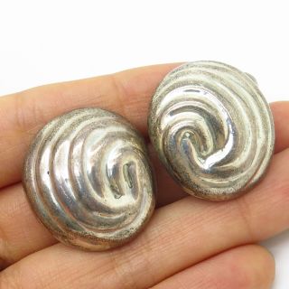 Vtg Mexico 925 Sterling Silver Large Hollow Modernist Clip On Earrings