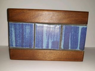 Vintage Martz Pottery Marshall Studio Blue Tile Walnut Mid Century Bookends MCM 3