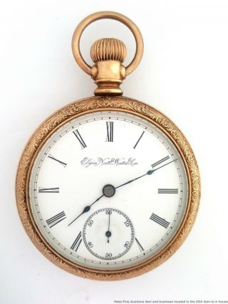 Antique 1894 Elgin 18s 7j Openface Mens Gf Ornate Pocket Watch Not Running