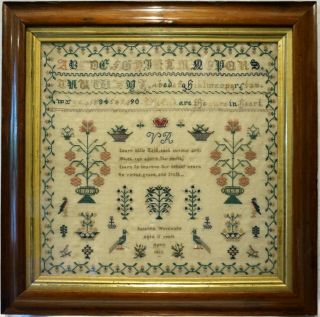 Mid 19th Century Motif & Verse Sampler By Susanna Woodward Aged 11 - April 1862