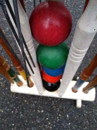 Vintage Wood Ball Croquet Set & Stand - 6 Player - Homemade on a lathe. 5