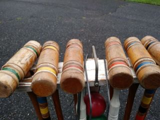 Vintage Wood Ball Croquet Set & Stand - 6 Player - Homemade on a lathe. 8