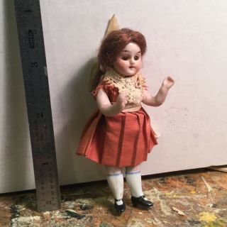 Antique German Dollhouse Doll,  Early Clothes,  Strawberry Blond Hair,  Glass Eyes,  Vgc