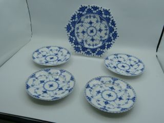 Royal Copenhagen Vintage Blue Fluted Full Lace Serving Plate And 4 Cake Plates