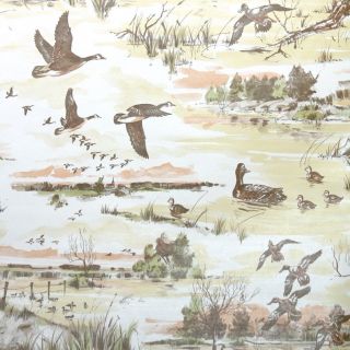 1970s Novelty Vintage Wallpaper Flying Canadian Geese And Ducks