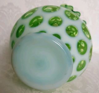 RARE Vintage Fenton 7” Opalescent Green Coin Dot Spot Ruffle Vase 6