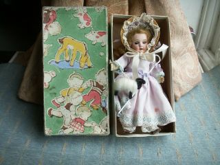 Old Antique German Bisque Head Rauenstein Bo Peep Doll Boxed C.  1920 Vintage Fine