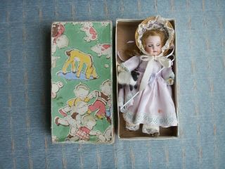 Old Antique German Bisque Head Rauenstein Bo Peep Doll Boxed c.  1920 Vintage Fine 5