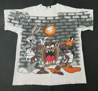 Vtg Space Jam Mens Large Warner Bros Looney Tunes T - Shirt Graphic Tee 1996 90s