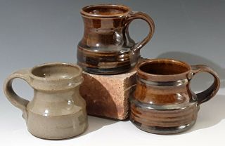 Vintage Val Cushing 1990s Set/3 Coffee Mugs American Studio Pottery Alfred Univ