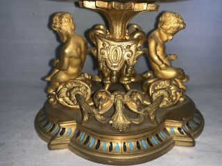 Antique French Clodion Style Gilded Hand Painted Cloisonne Bowl Cherubs Birds 3